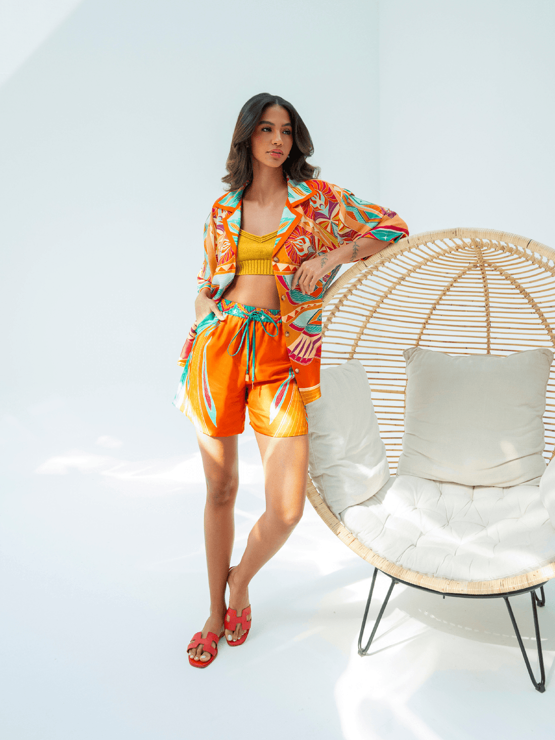 Life "Hayeti" (Desert Yellow) / Silk set with shorts - Lumena Maison
