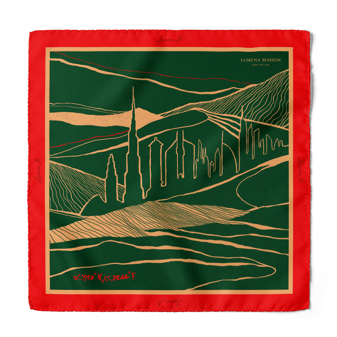 The Dubai skyline (Emerald Green) / Pocket square 35 - Lumena Maison