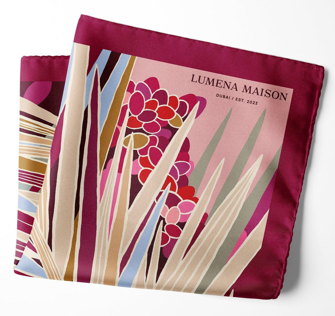The Palm (Burgundy) / Pocket square 35 - Lumena Maison