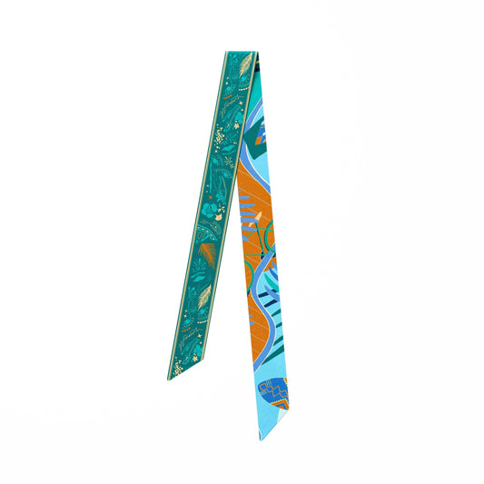 The Dubai Kite beach (Frosty Green second side) / Silk twilly scarf - Lumena Maison