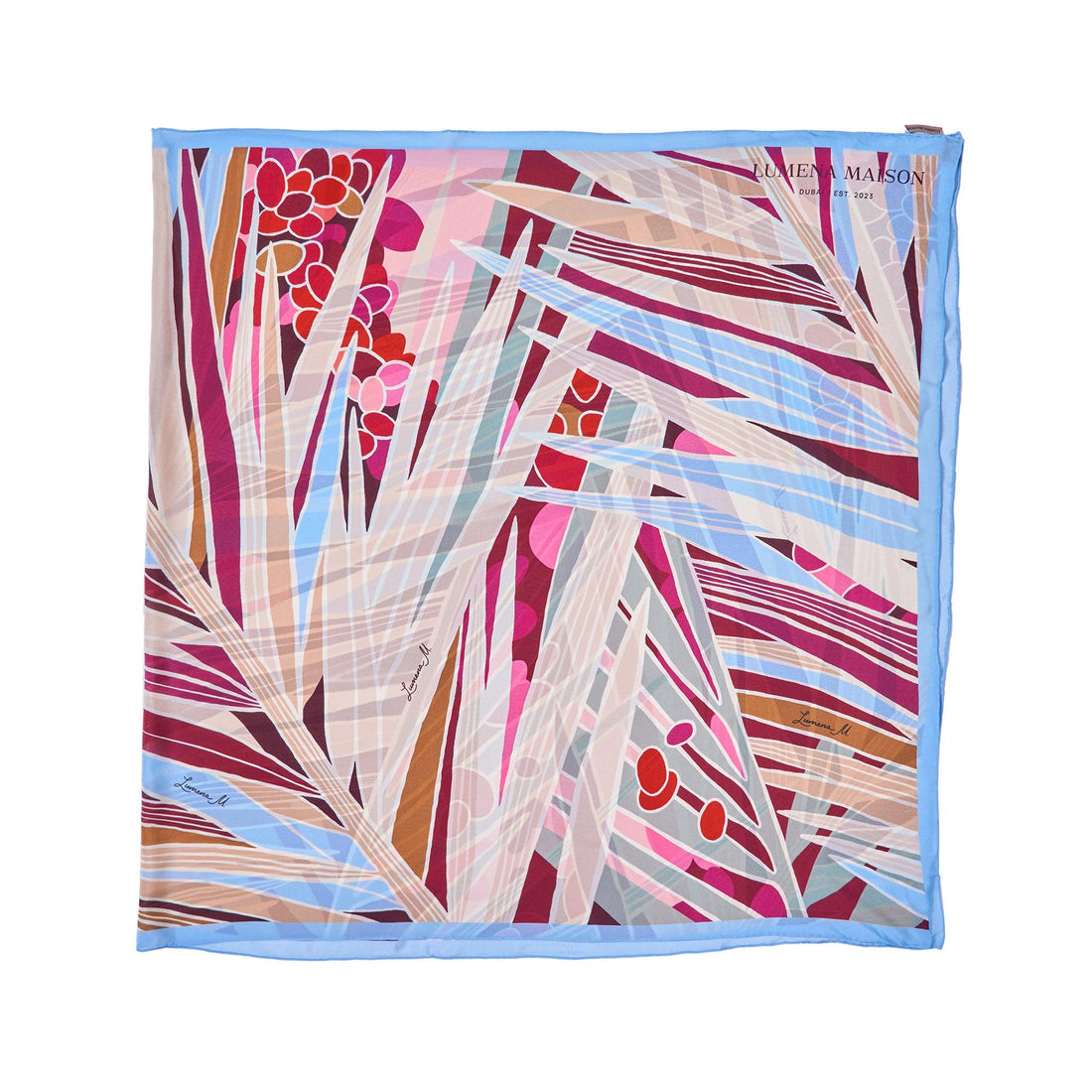 The Palm (Burgundy & Sky Blue frame) / Pareo - Lumena Maison