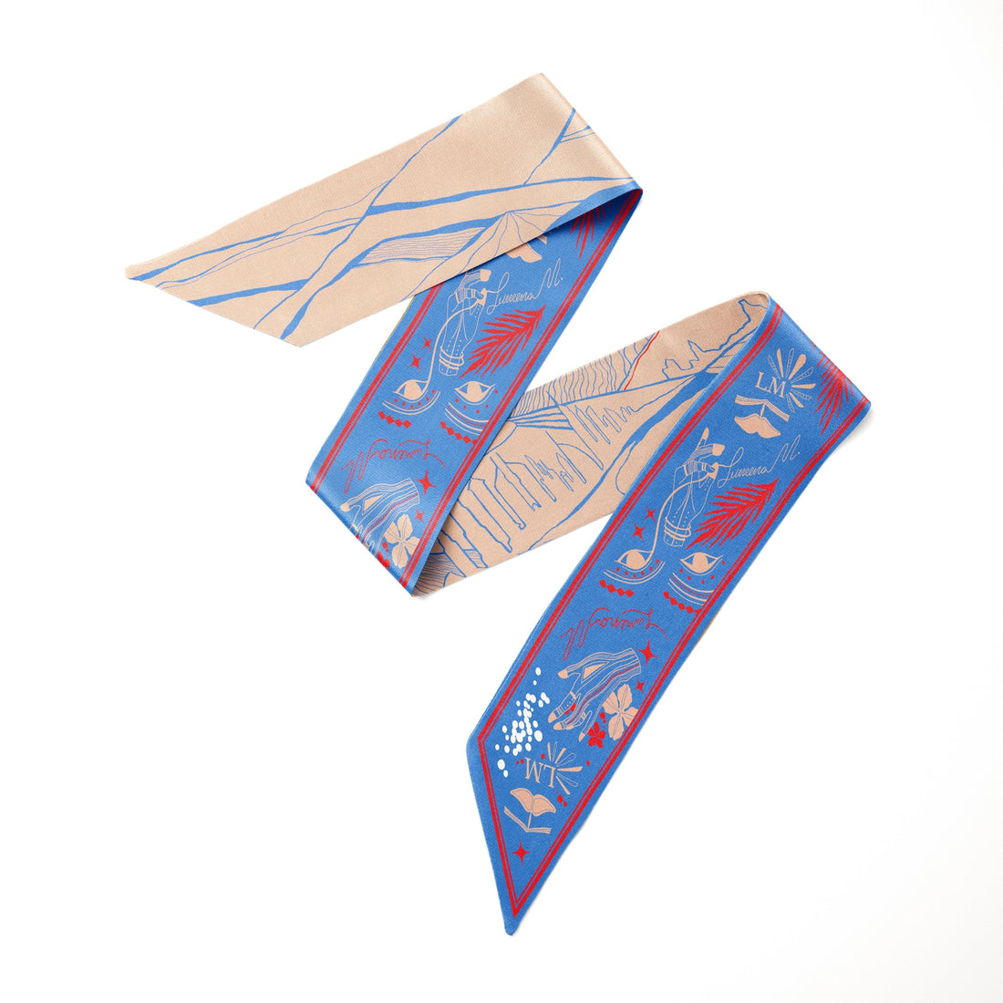 The Dubai skyline (Marine Blue) / Silk twilly scarf - Lumena Maison
