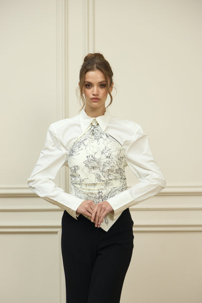 The Secrets of the Emirati Dhow (Ivory White and Charcol Black )/ Silk Scarf