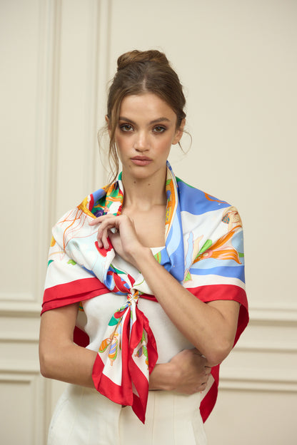 The Secrets of the Emirati Dhow (Red Frame )/ Silk Scarf