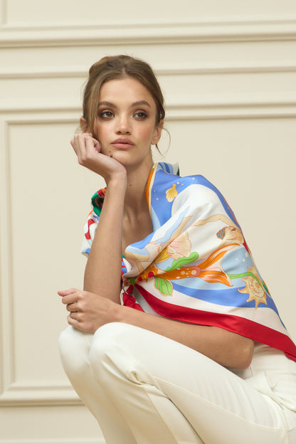 The Secrets of the Emirati Dhow (Red Frame )/ Silk Scarf