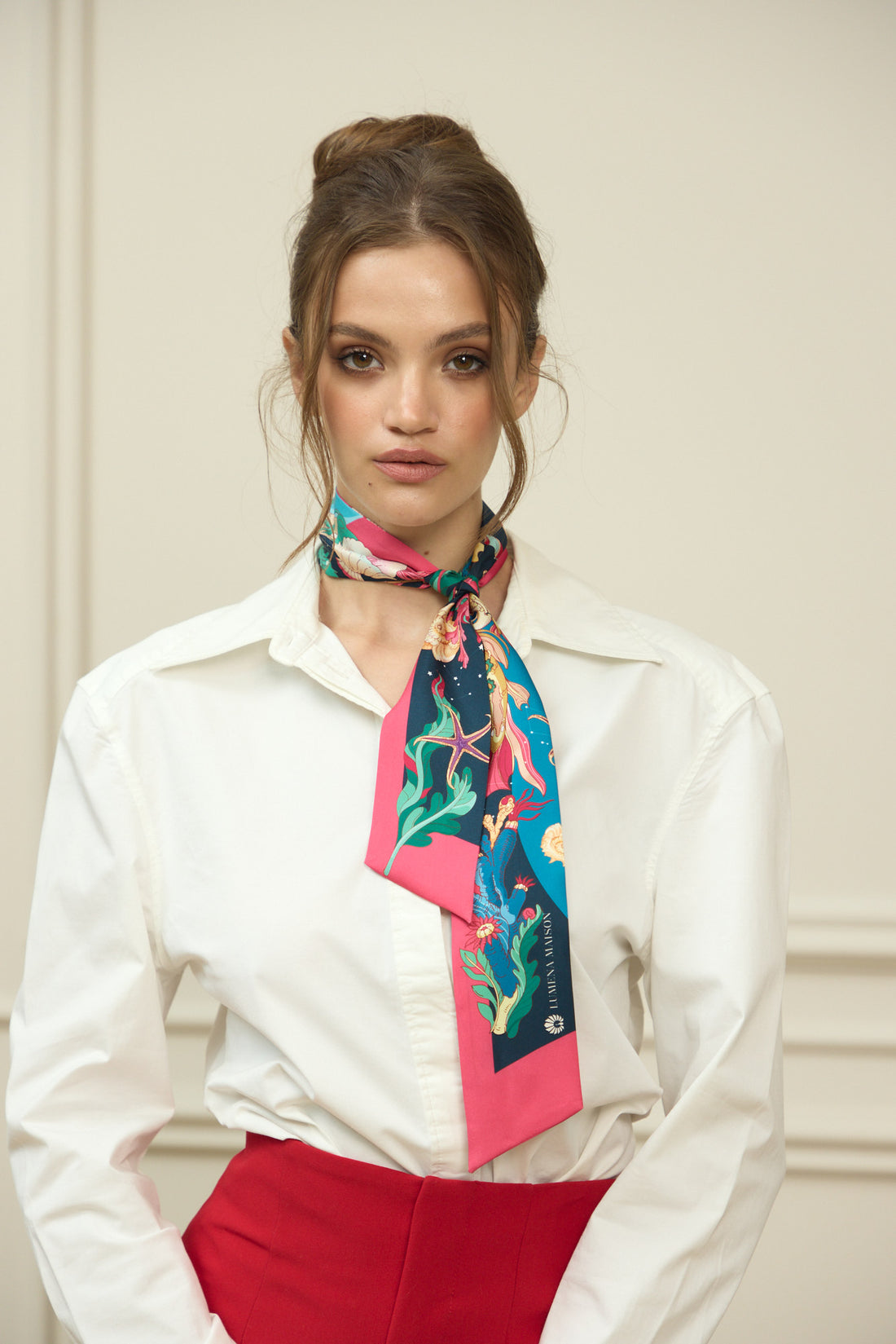 The Secrets of the Emirati Dhow (Navy Blue, Fuchsia)/ Silk twilly scarf