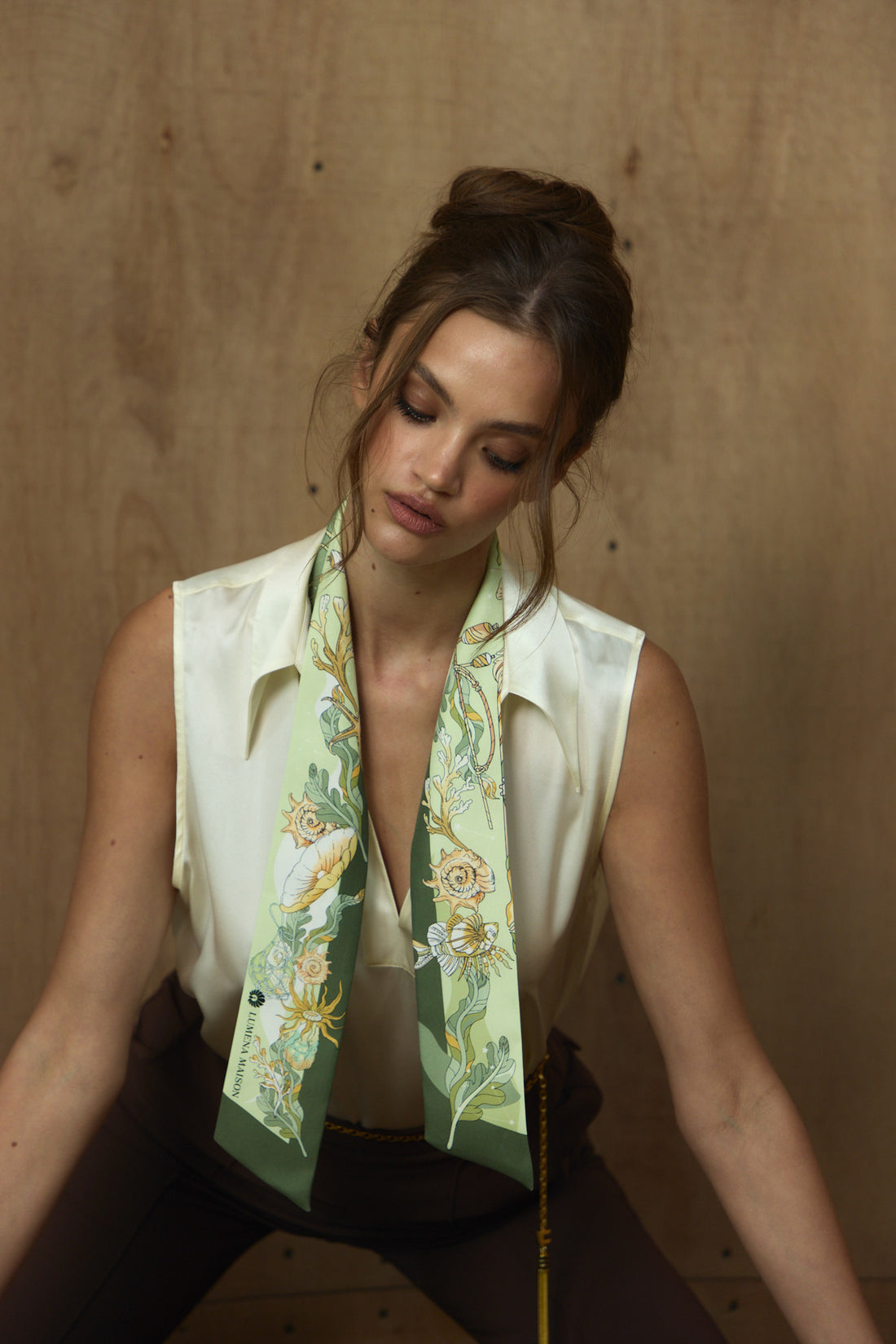 The Secrets of the Emirati Dhow (Lime Green and Oyster White )/ Silk twilly scarf