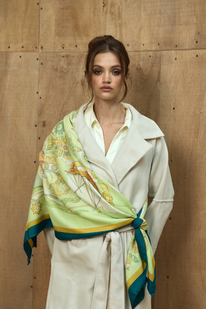 The Secrets of the Emirati Dhow (Lime Green and Oyster White )/ Shawl