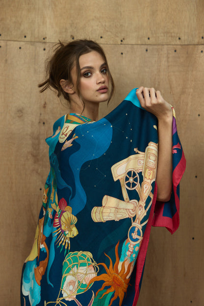 The Secrets of the Emirati Dhow (Navy Blue, Fuchsia)/ Shawl