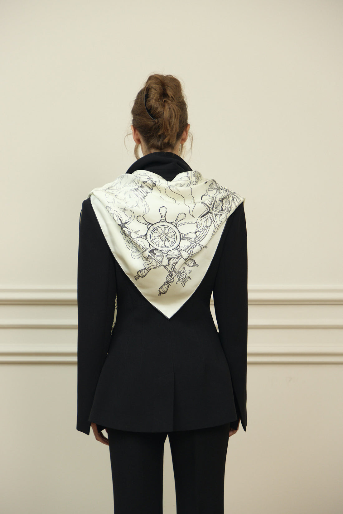 The Secrets of the Emirati Dhow (Ivory White and Charcol Black )/ Silk Scarf