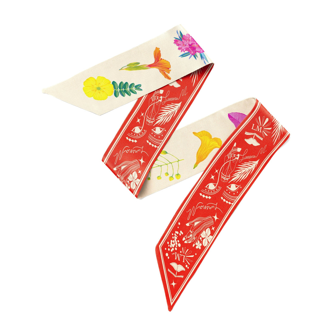 UAE Botanicals (Milky White) / Silk twilly scarf - Lumena Maison