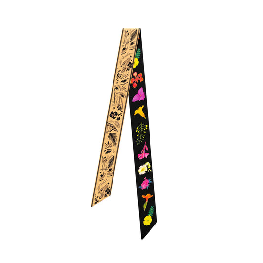 UAE Botanicals (Black) / Silk twilly scarf - Lumena Maison