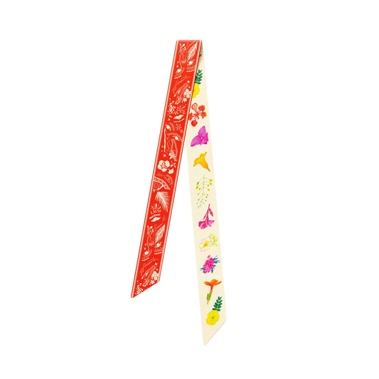 UAE Botanicals (Milky White) / Silk twilly scarf - Lumena Maison