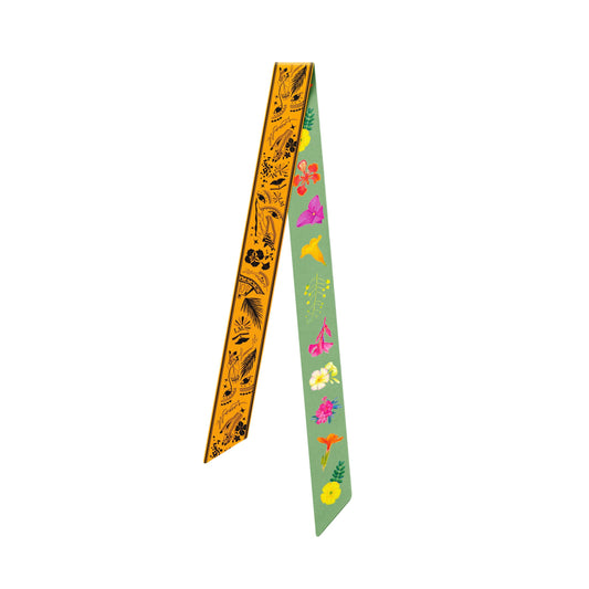 UAE Botanicals (Sage Green) / Silk twilly scarf - Lumena Maison