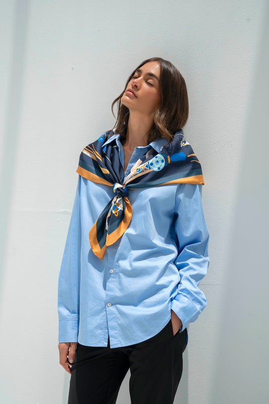 The Story of Emirati Equestrian Heritage (Navy & Beige )/ Silk scarf