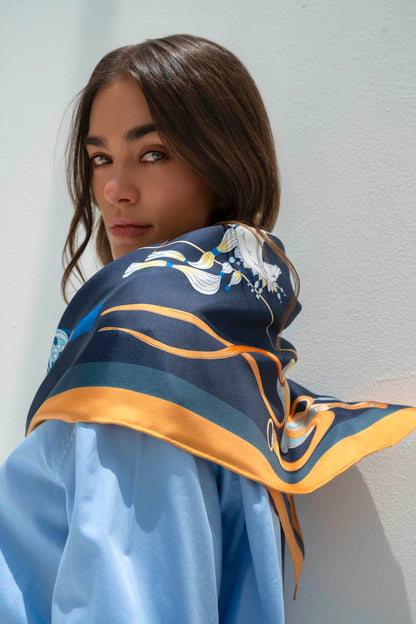 The Story of Emirati Equestrian Heritage (Navy & Beige )/ Silk scarf