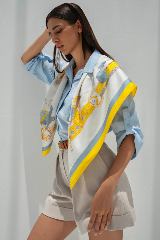 The Story of Emirati Equestrian Heritage (Yellow & Blue)/ Silk scarf