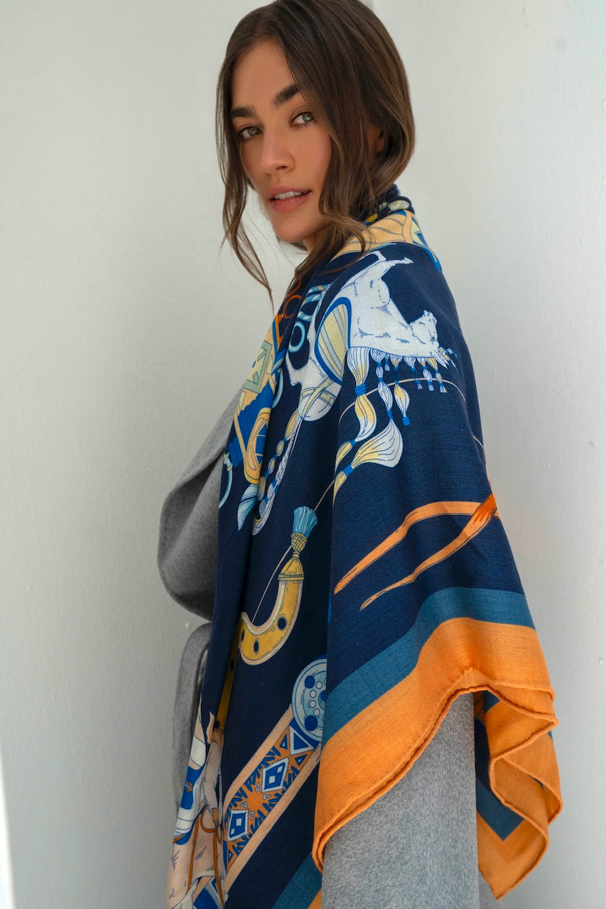 The Story of Emirati Equestrian Heritage (Navy & Beige )/ Shawl