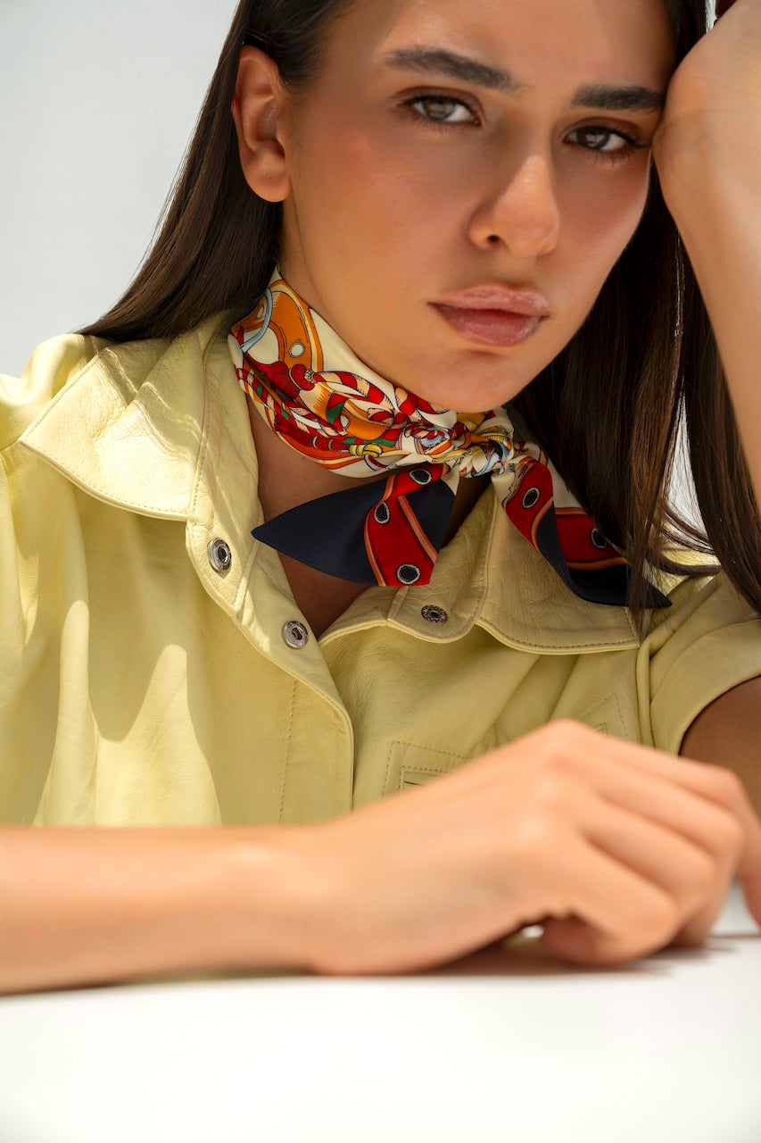 The Story of Emirati Equestrian Heritage (Blue & Red)/ Silk twilly scarf