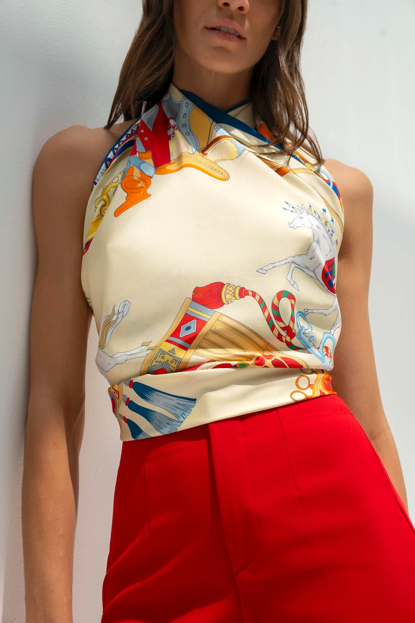 The Story of Emirati Equestrian Heritage (Blue & Red )/ Silk scarf