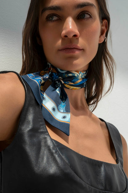 The Story of Emirati Equestrian Heritage (Navy & Beige )/ Silk twilly scarf