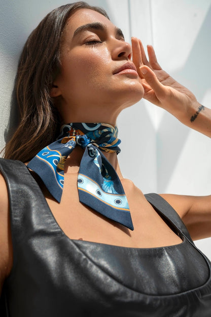 The Story of Emirati Equestrian Heritage (Navy & Beige )/ Silk twilly scarf