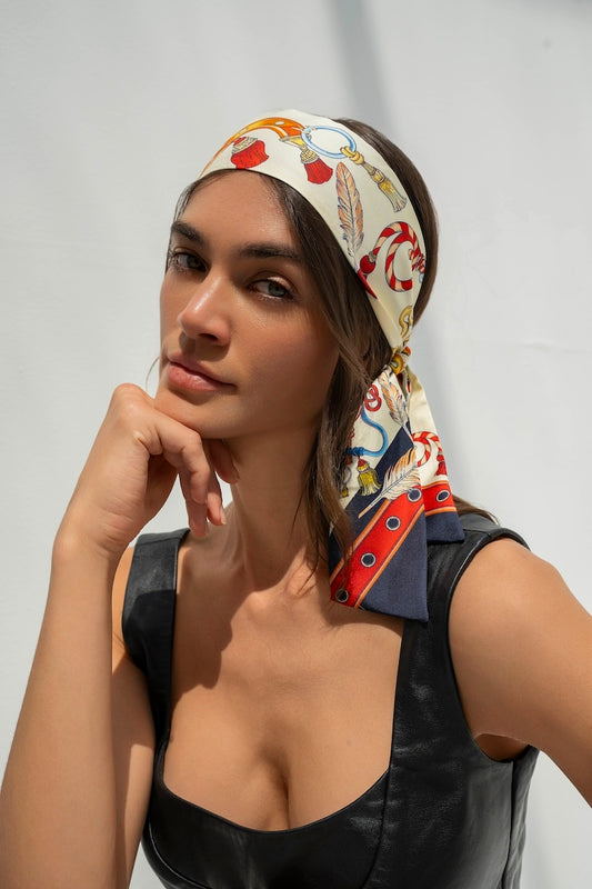 The Story of Emirati Equestrian Heritage (Blue & Red)/ Silk twilly scarf