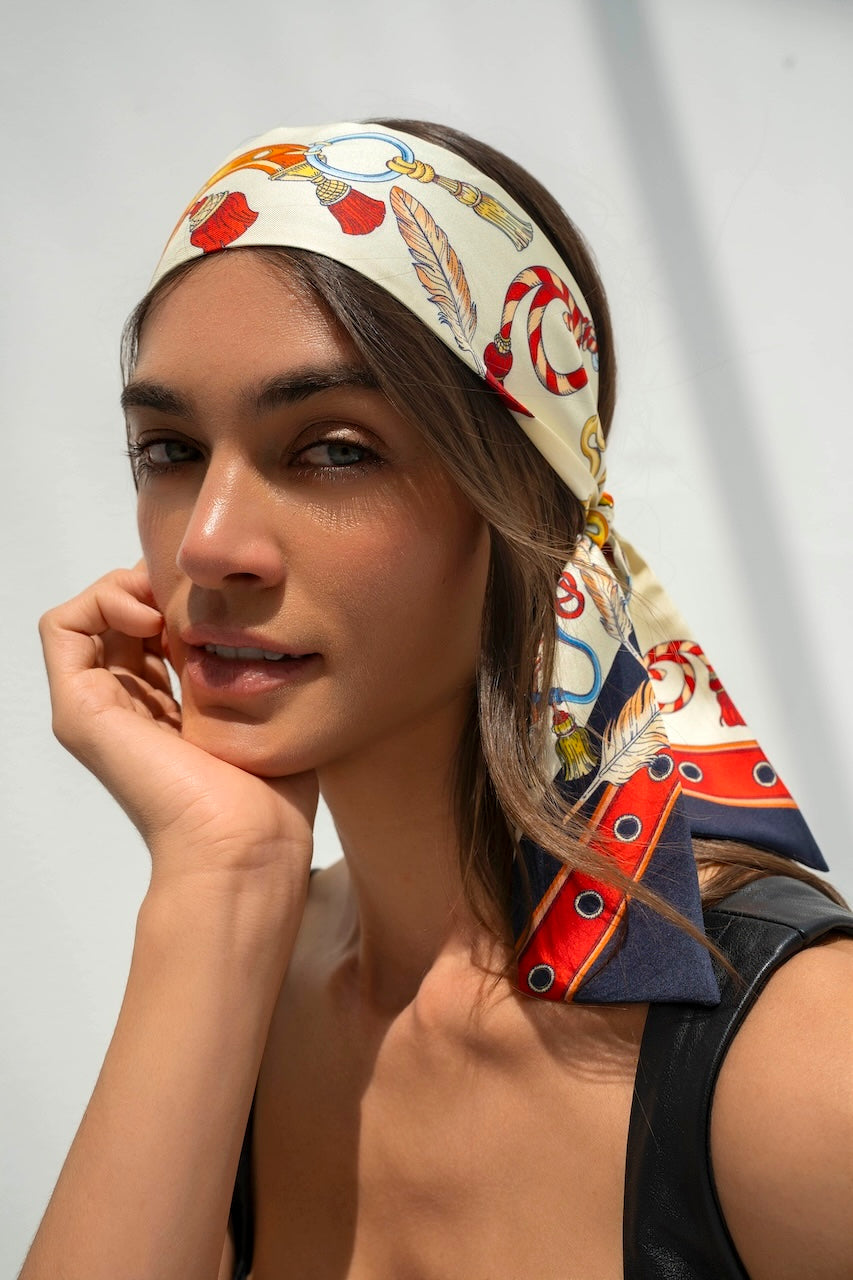The Story of Emirati Equestrian Heritage (Blue & Red)/ Silk twilly scarf