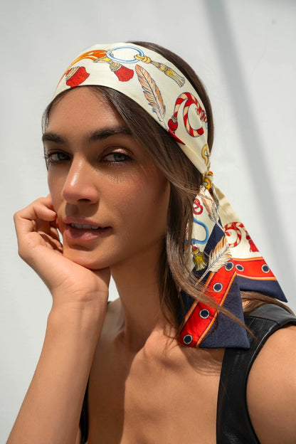 The Story of Emirati Equestrian Heritage (Blue & Red)/ Silk twilly scarf