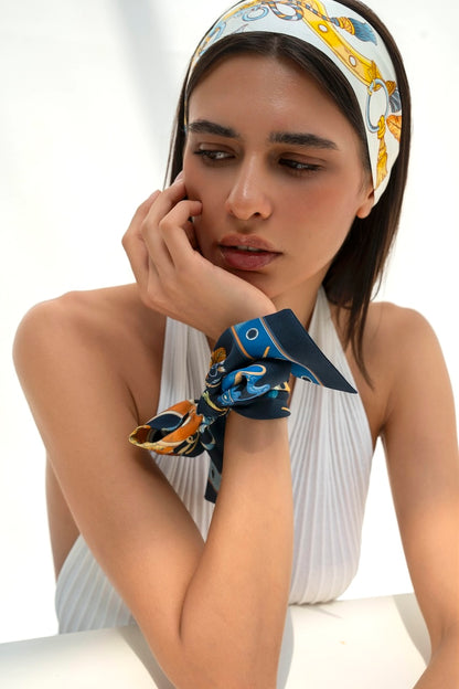 The Story of Emirati Equestrian Heritage (Yellow & Blue)/ Silk twilly scarf