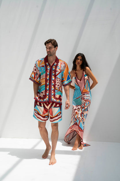 The Tribute to Burj Al Arab ( Bordo)/  Male silk set with shorts