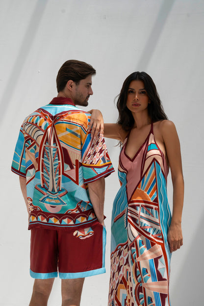 The Tribute to Burj Al Arab ( Bordo)/  Male silk set with shorts