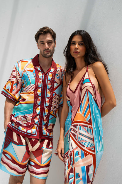 The Tribute to Burj Al Arab ( Bordo)/  Male silk set with shorts