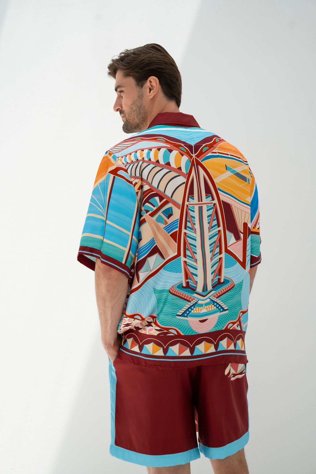 The Tribute to Burj Al Arab ( Bordo)/  Male silk set with shorts