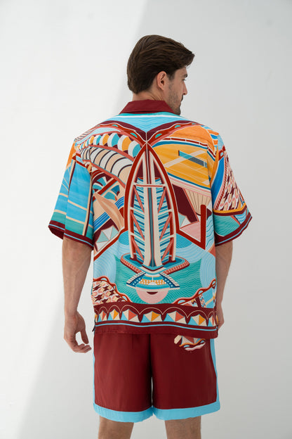 The Tribute to Burj Al Arab ( Bordo)/  Male silk set with shorts
