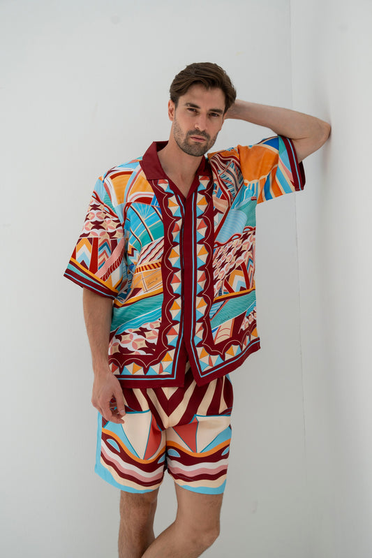 The Tribute to Burj Al Arab ( Bordo)/  Male silk set with shorts