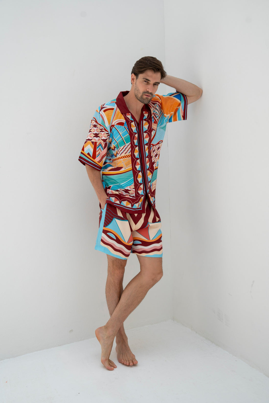 The Tribute to Burj Al Arab ( Bordo)/  Male silk set with shorts