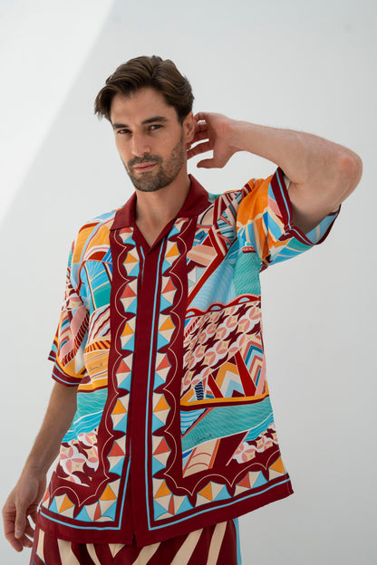 The Tribute to Burj Al Arab ( Bordo)/  Male silk set with shorts