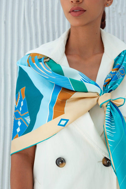 The Dubai Kite beach (Frosty Green) / Silk scarf - Lumena Maison