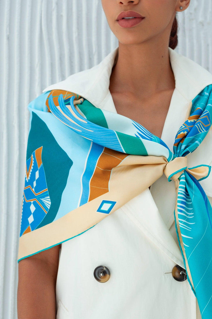 The Dubai Kite beach (Frosty Green) / Silk scarf - Lumena Maison