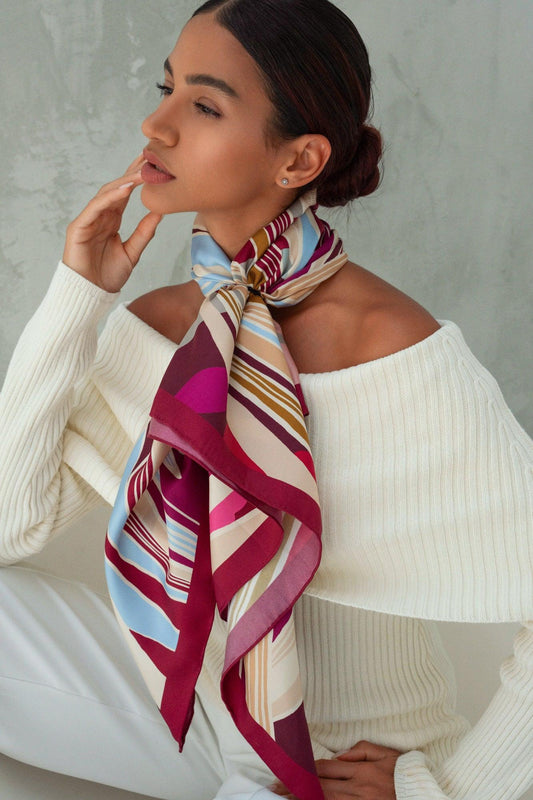 The Palm (Burgundy) / Silk scarf - Lumena Maison