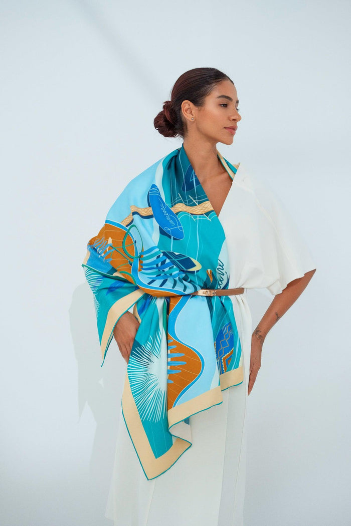The Dubai Kite beach (Frosty Green) / Silk scarf - Lumena Maison