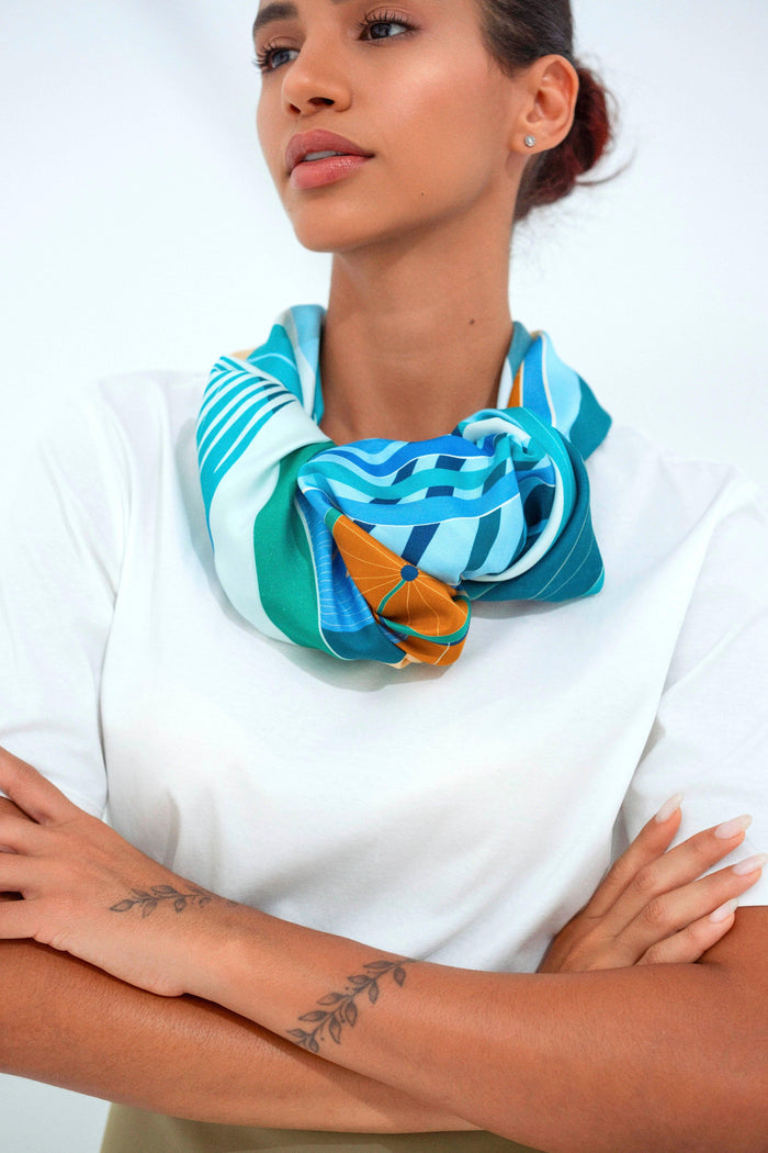 The Dubai Kite beach (Frosty Green) / Silk scarf - Lumena Maison