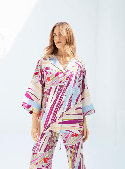 The Palm (Burgundy) / Silk set with pants - Lumena Maison
