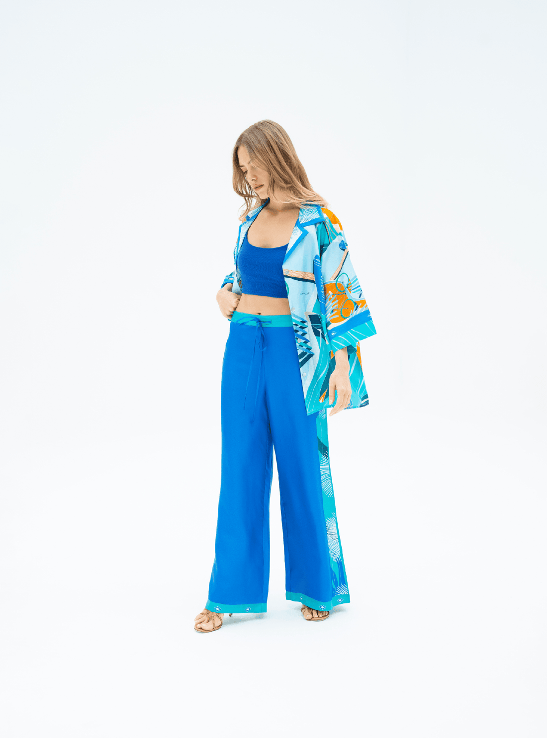 The Dubai Kite beach (Frosty Green) / Silk set with pants - Lumena Maison