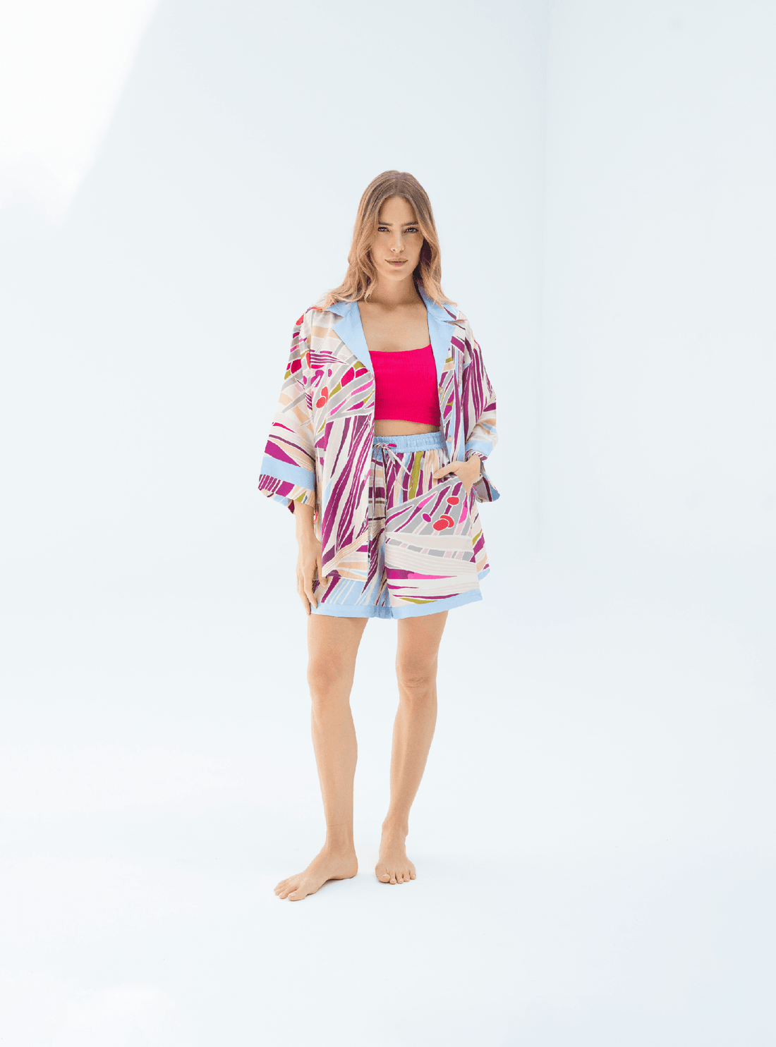 The Palm (Burgundy) / Silk set with shorts - Lumena Maison