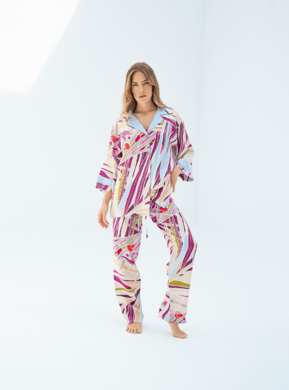 The Palm (Burgundy) / Silk set with pants - Lumena Maison