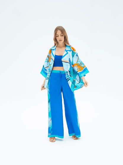 The Dubai Kite beach (Frosty Green) / Silk set with pants - Lumena Maison