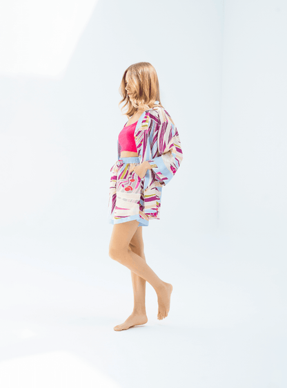 The Palm (Burgundy) / Silk set with shorts - Lumena Maison