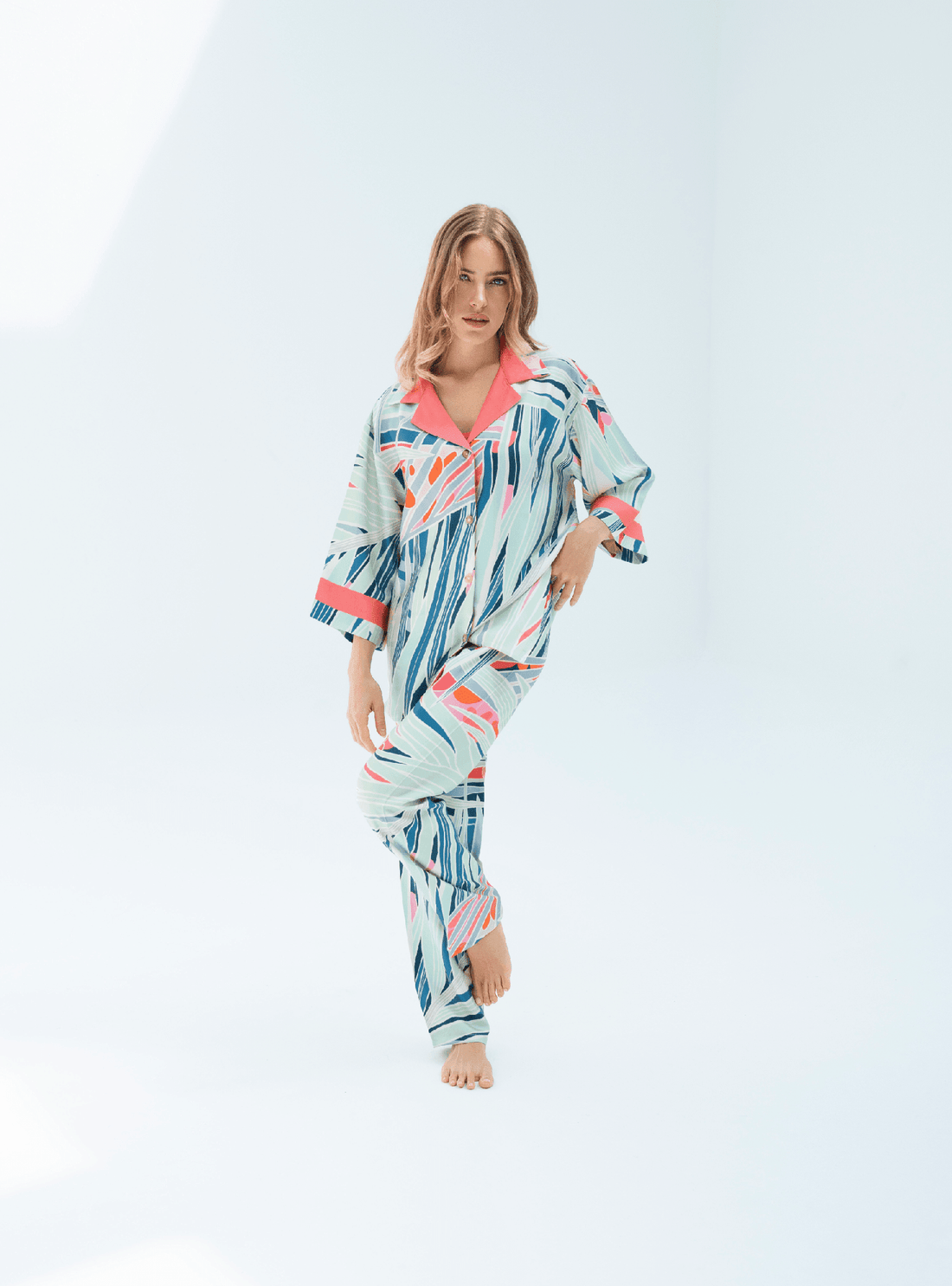 The Palm / Silk set with pants - Lumena Maison